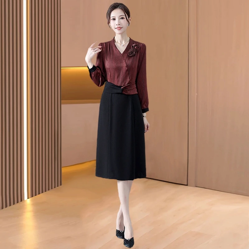 结婚婆婆喜服假两件连衣裙女早春高端洋气轻奢高级感妈妈婚礼裙子