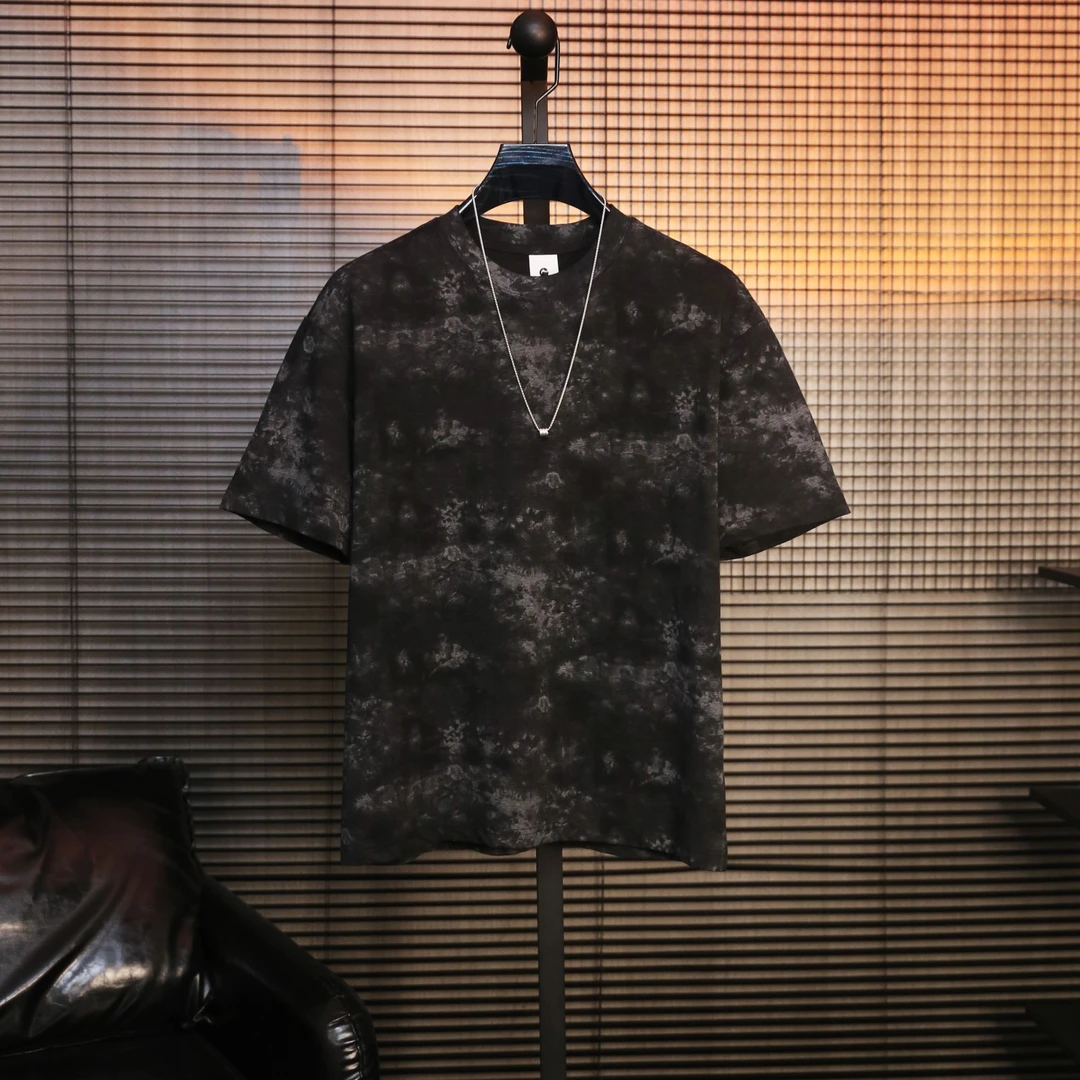 男士扎染休闲夏季透气百搭潮流半袖时尚复古个性印花圆领短袖T恤