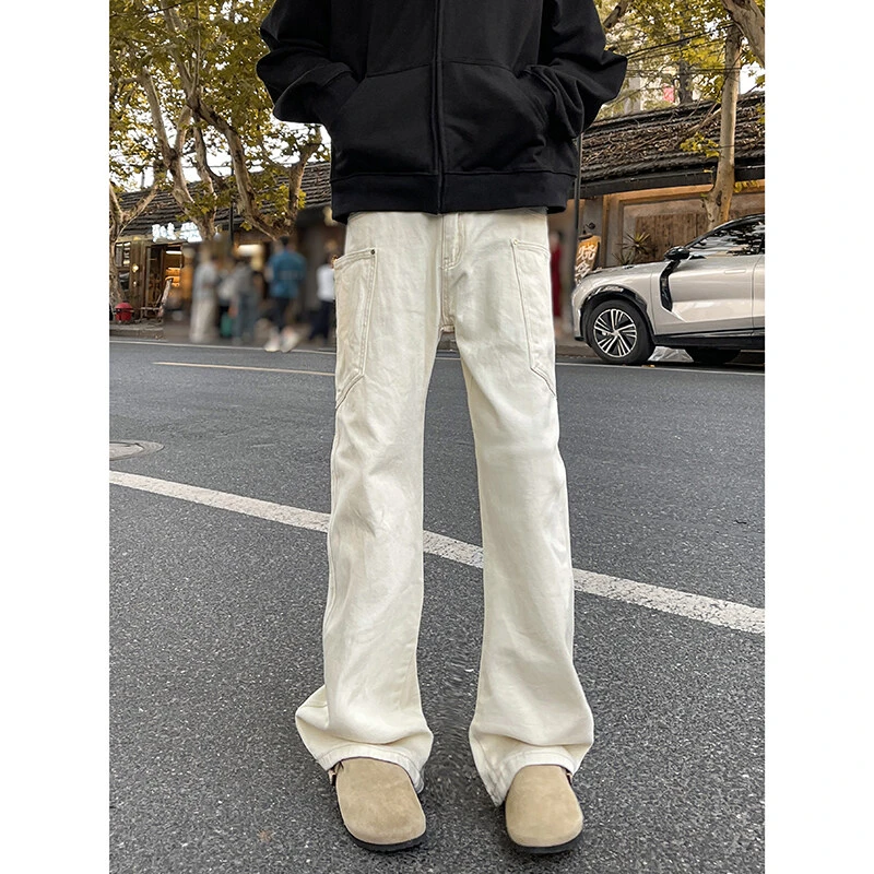 美式复古高街hiphop弯刀工装牛仔裤男春夏季ins潮牌显瘦直筒长裤