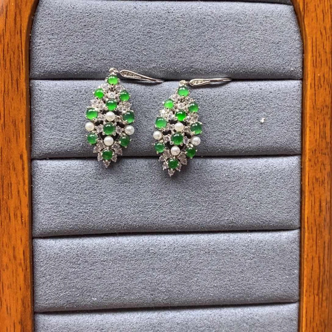 翡翠颈饰银S925镶嵌A***h翡翠耳钉