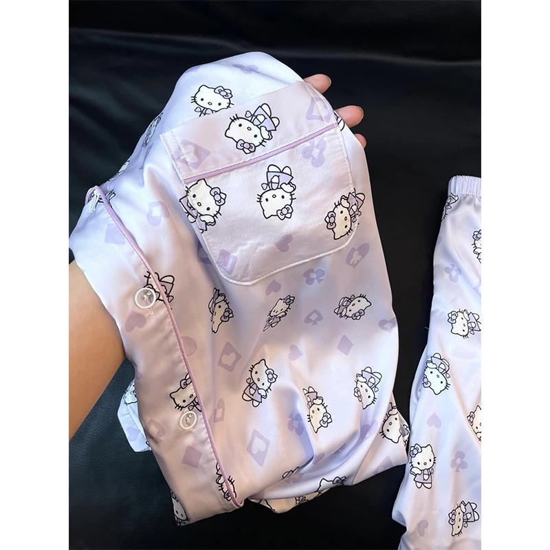 【香芋紫Kitty】少女可爱短袖睡衣女夏季开衫短裤家居服套装可外穿