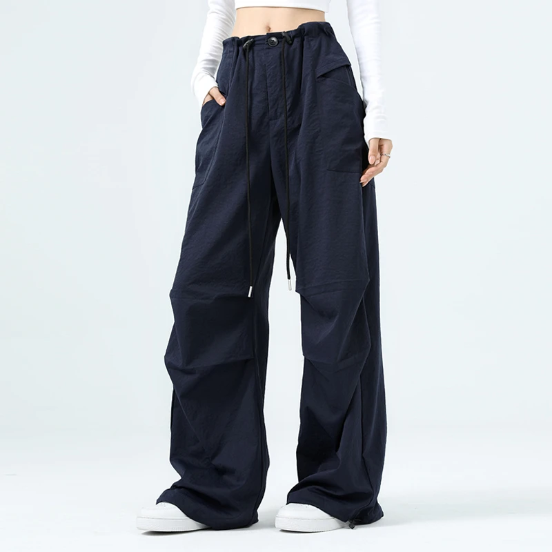 【现货发】藏青裤慵懒衣服伞兵工装裤休闲裤子百搭美式夏季宽松