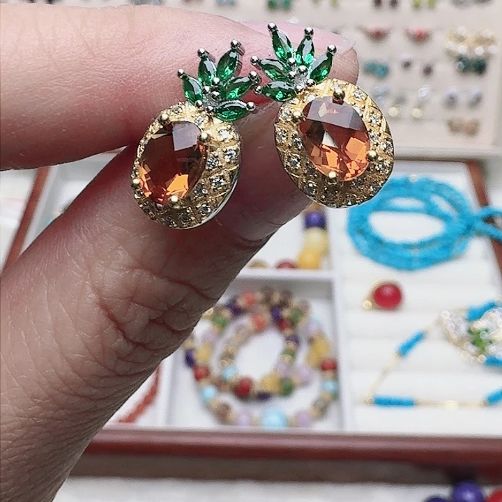 水晶耳饰银S925镶嵌耳钉