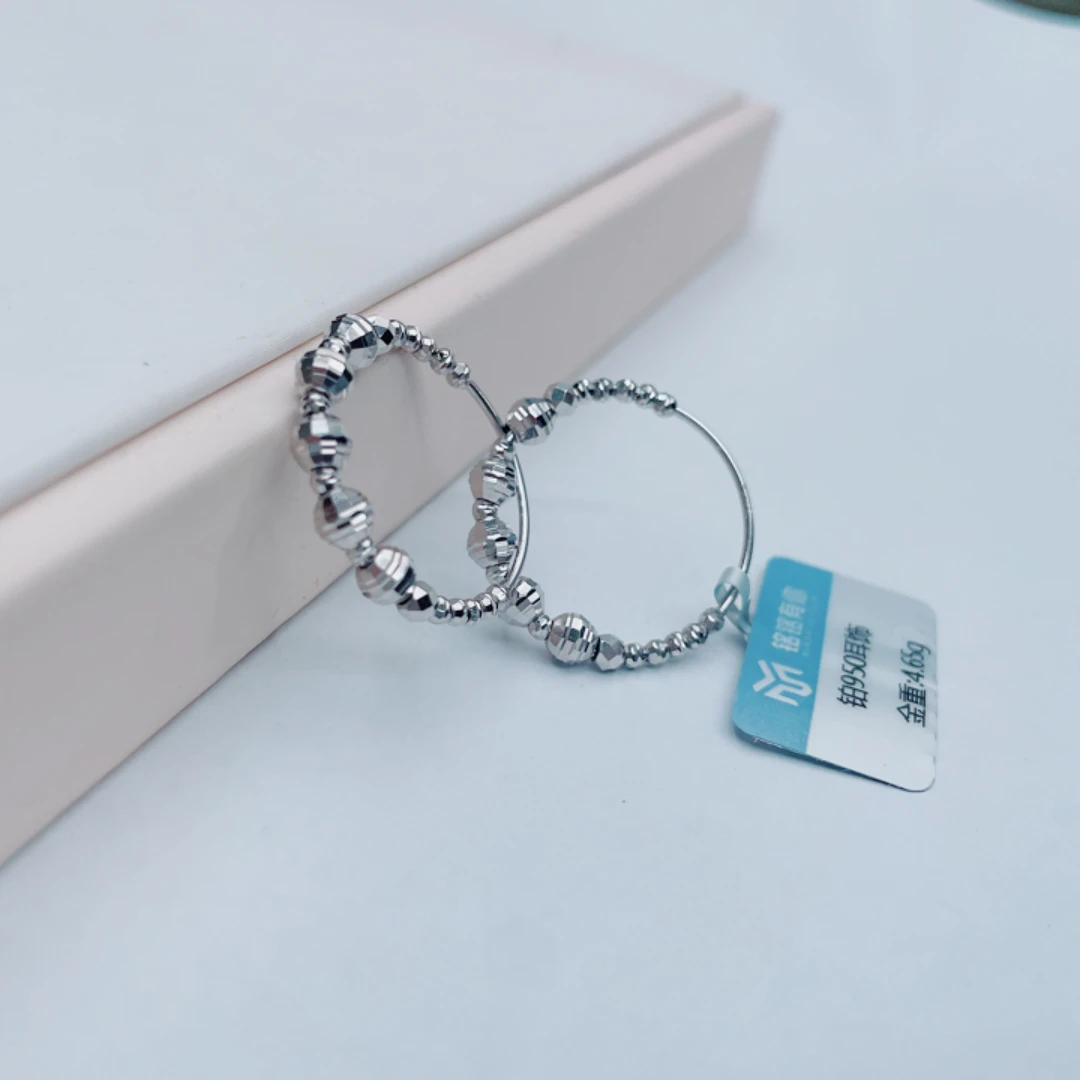 PT950铂金耳饰   间隔蹦迪珠铂金耳圈  时尚 卡20