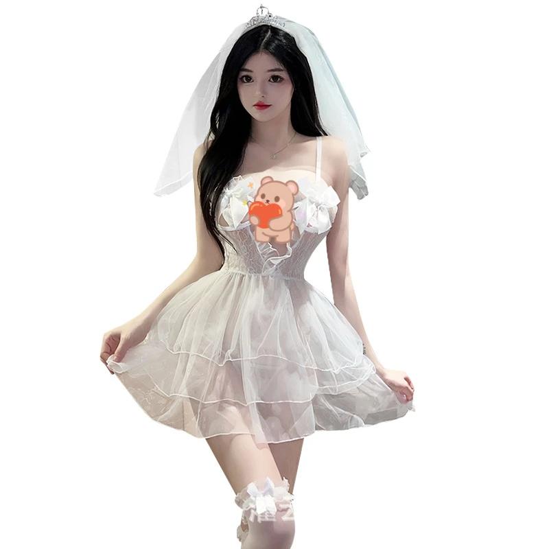 内衣公主裙皇冠新娘含头纱蝴蝶衣服睡衣套