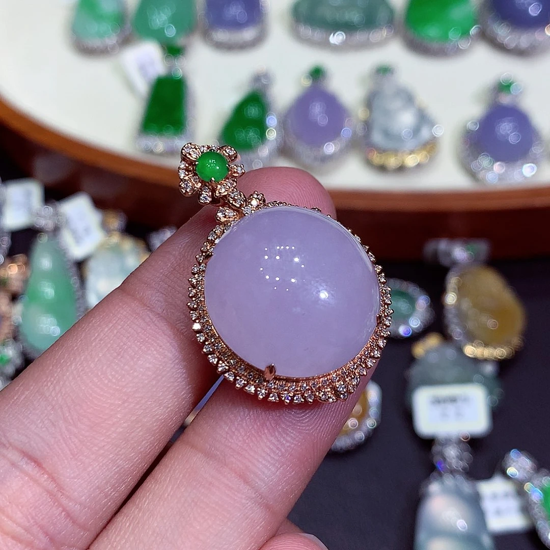 翡翠吊坠(不含链)18K金镶嵌