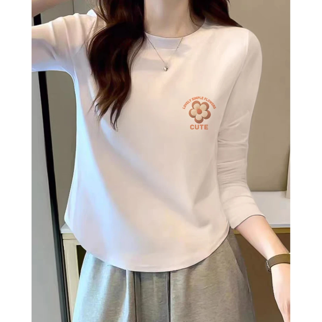 纯棉百搭新款显瘦小个子独特女士纯棉白色打底衫ins女100%全棉