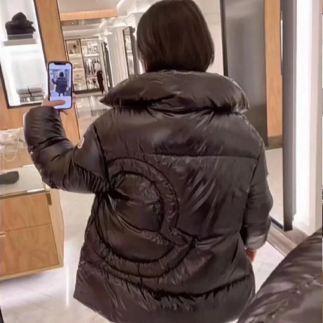 99新 MONCLER Genos黑色亮面刺绣徽标logo羽绒服/3码/99新/30831