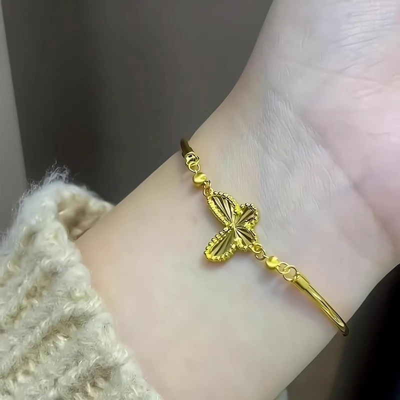 合金手链 合金复古蝴蝶半镯女高级感小众法式设计感手饰简约手链