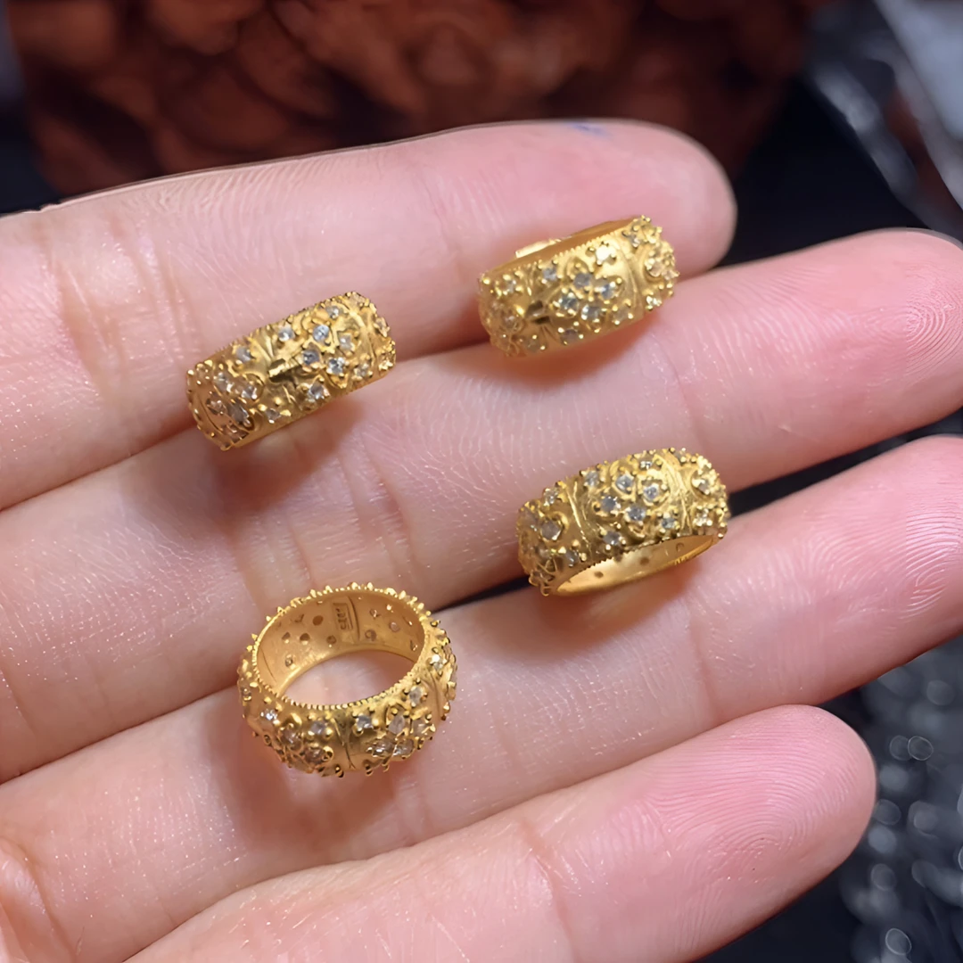 925银戒指 s925银金色四叶草配饰跑环吊坠12.5x5.2左右内径10左右