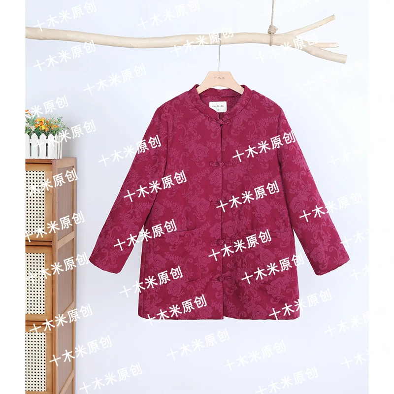 大年初一/十木米原创冬季新款重工提花百搭文艺棉服外套女