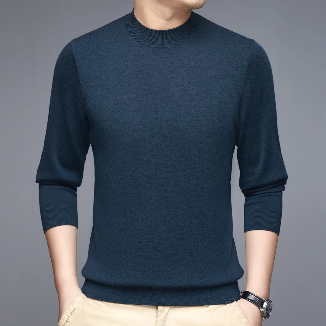 男士秋冬牛货，力荐！加密加厚1OO精纺羊毛半高领羊毛衫40108