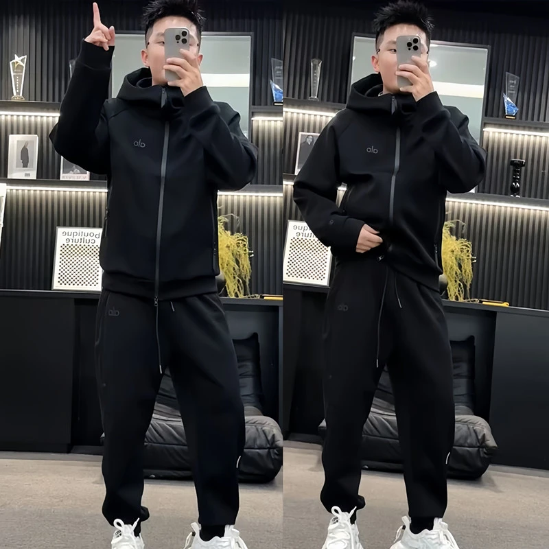秋季男士潮牌时尚空气层休闲运动套装简约风连帽卫衣休闲裤两件套