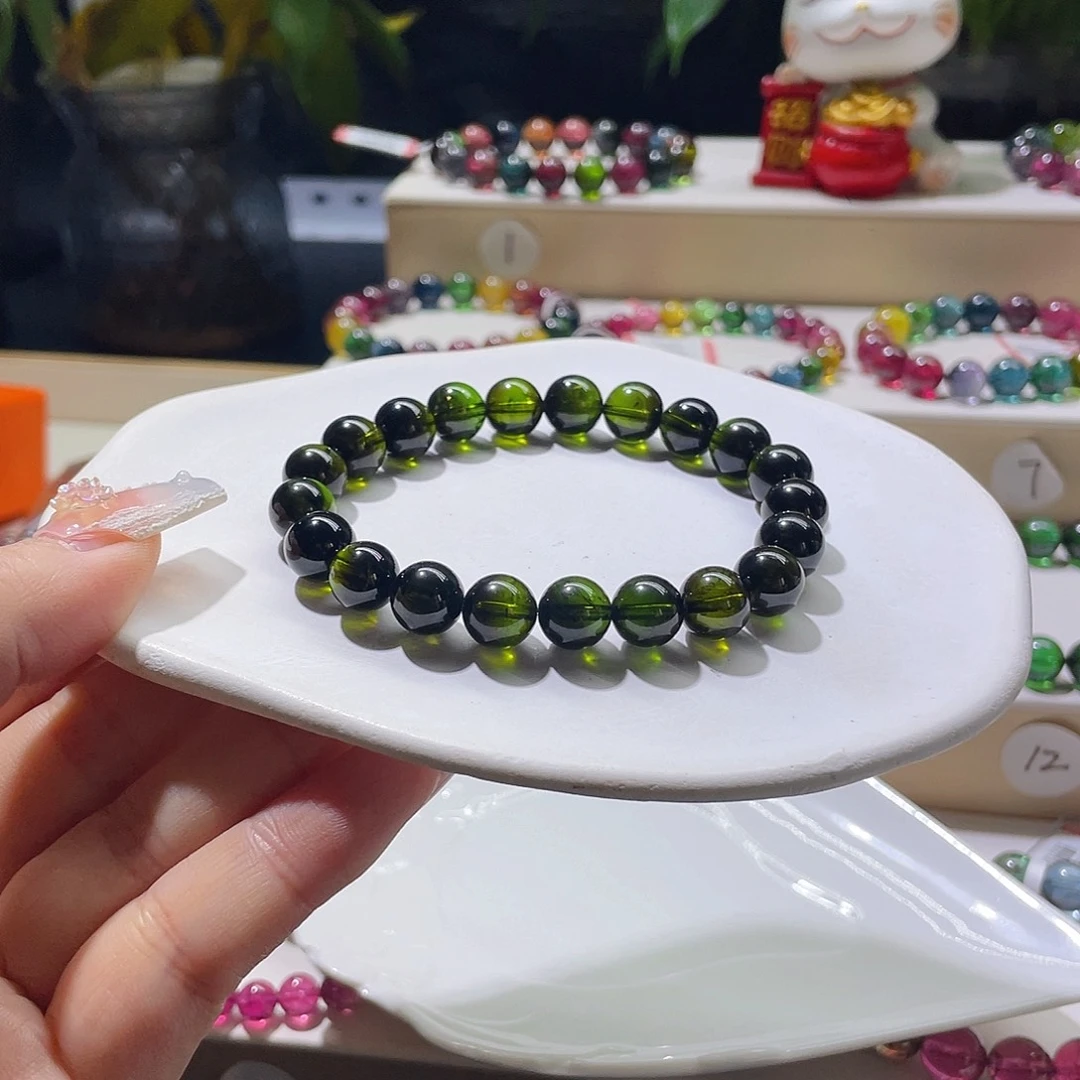 手链碧玺未镶嵌防漏款老矿绿油亮体9.3左右