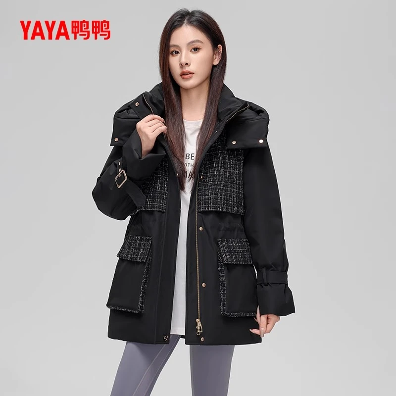 YAYA/鸭鸭中长款女士2025冬新款保暖时尚韩版修身外套YE4B617053W