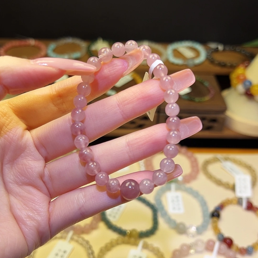 水晶手串银S925镀金镶嵌粉水2031