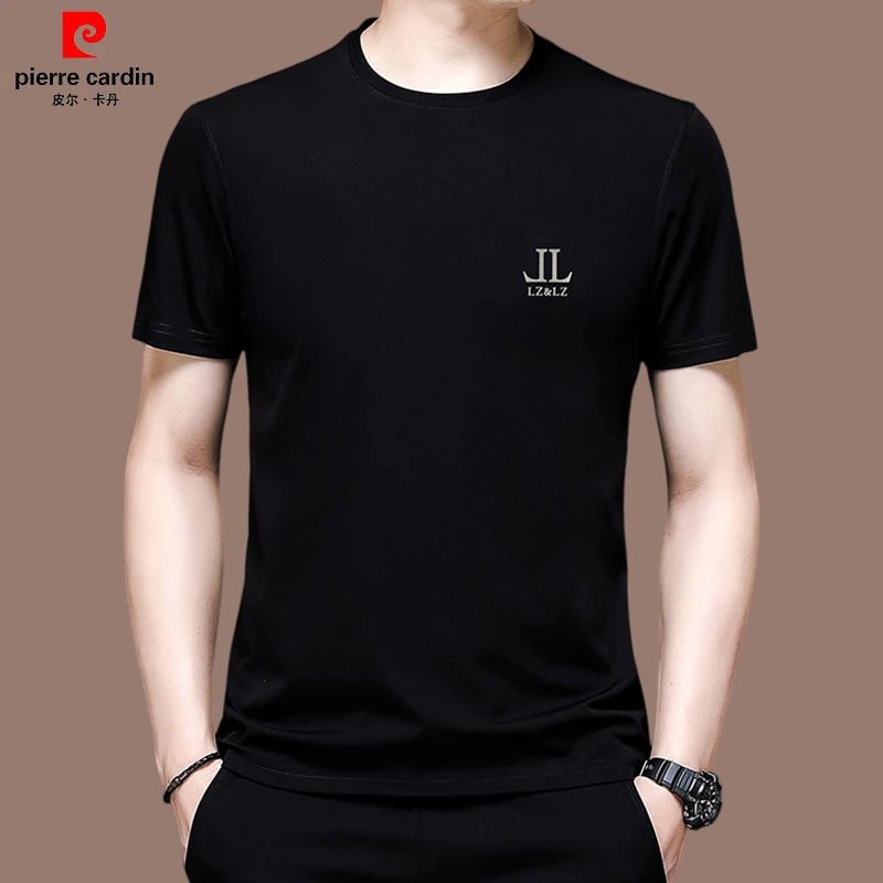【国际品牌皮尔卡丹】高档桑蚕丝圆领t恤男款夏季新款休闲短袖男装