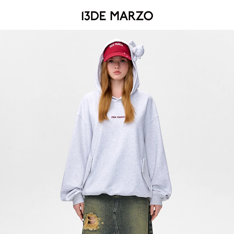 13DE MARZO男女同款 25早春新款撞色可拆卸鸭舌帽帽衫宽松卫衣