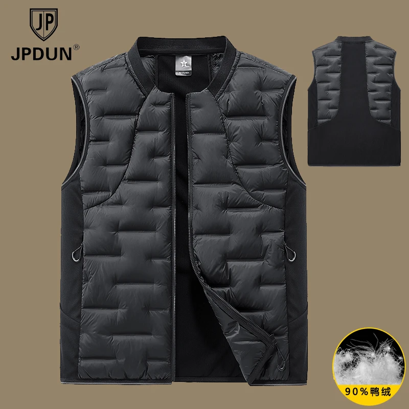 JPDUN时尚拼接羽绒马甲男士秋冬季新款坎肩轻薄加绒内胆保暖背心