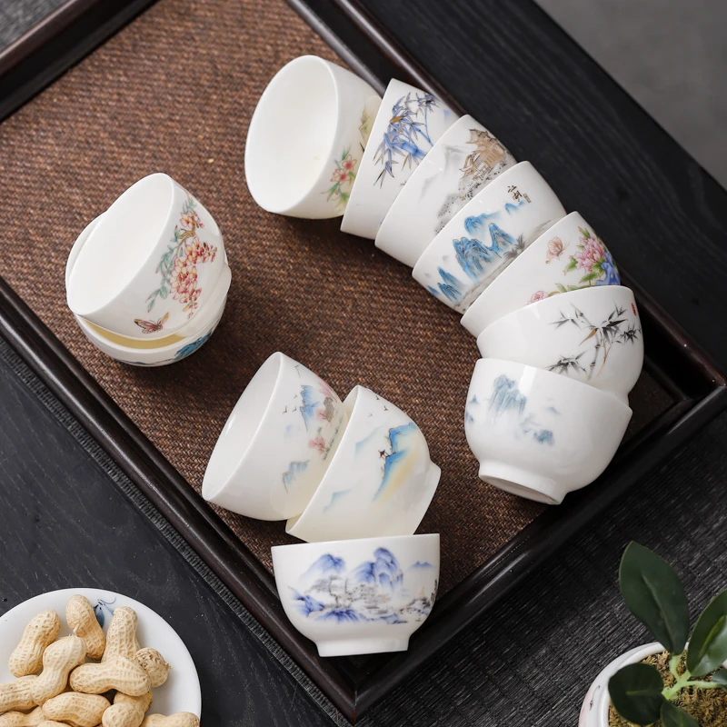 羊脂玉瓷手工陶瓷家用中式茶杯喝茶品茗杯茶道用具主人杯客杯茶具