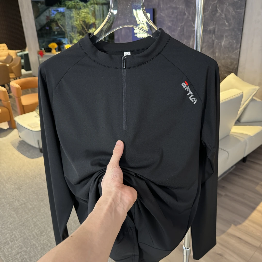 拉链男立领长袖基础大众运动T恤男款时尚速干休闲户外运动