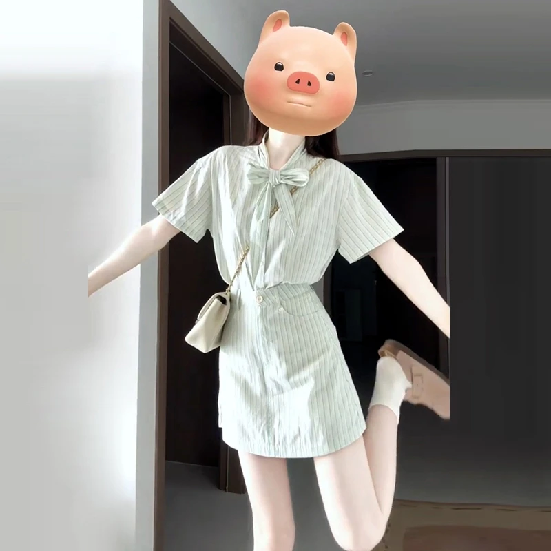 3511衬衫连衣裙子女2025夏季新款超火学院风夏日绝美一整套装短裙