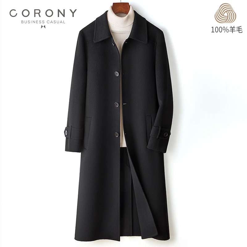 100%羊毛 112-120CM过膝加长款 复古翻领100毛过膝羊毛大衣3033