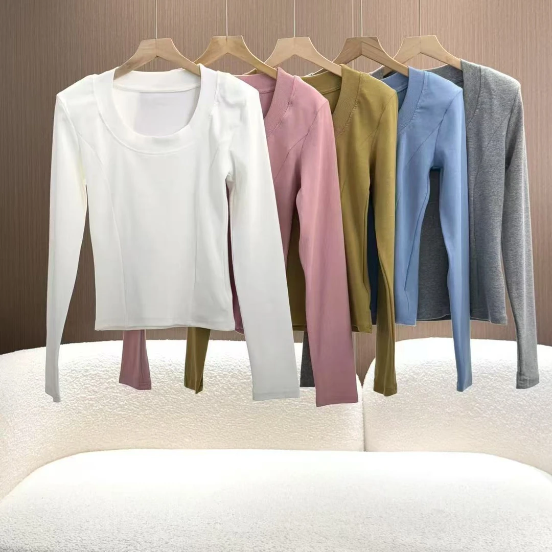 年中孤品~【百搭小T】洋气U领简约百搭长袖上衣(垫肩不可拆)3035