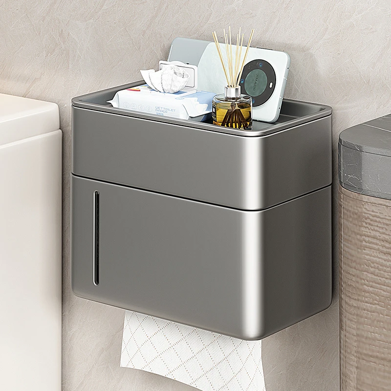 太空铝卫生间厕纸盒免打孔防水厕所纸巾盒卫生纸置物架壁挂