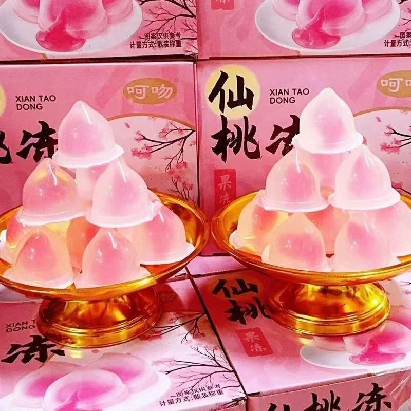 呵吻爆浆仙桃果冻造型果冻香甜爽嫩滑Q弹爽口中秋塔果冻