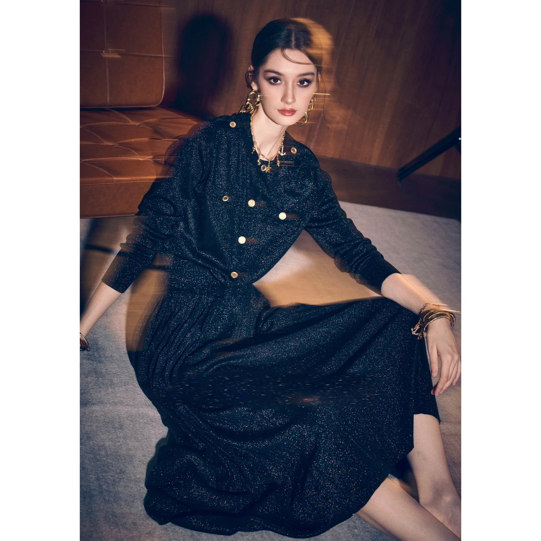 法式轻熟风时尚针织开衫百褶半身长裙套装秋季新款幻彩亮丝两件套