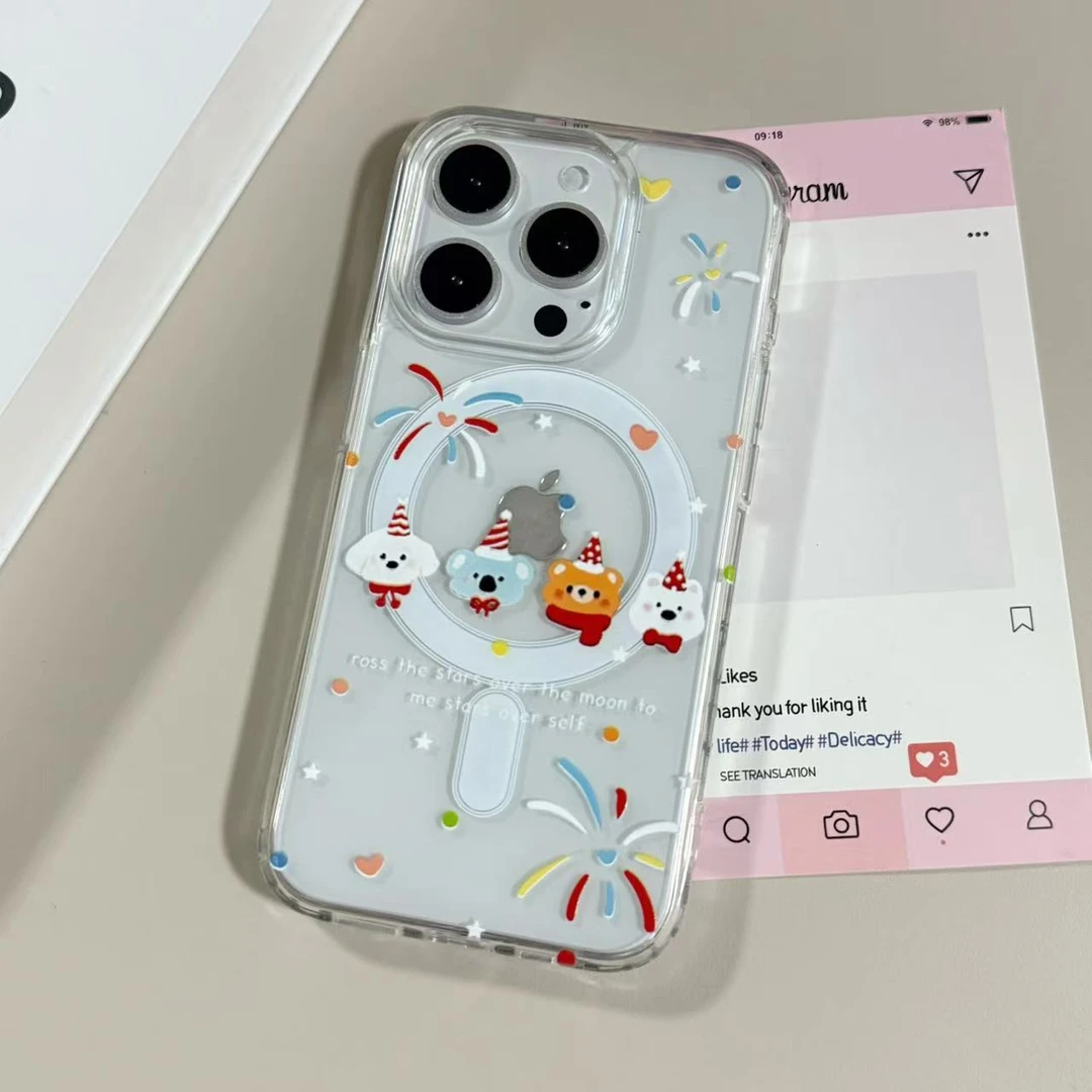 【亚克力磁吸】烟花氛围小动物高透手机壳适用苹果16/15/14Pro可爱
