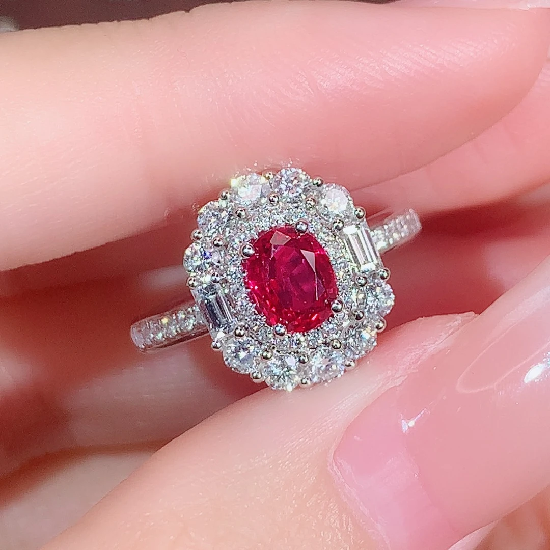 铂Pt950镶嵌戒指红宝石1.05ct/天然宝石/七天无理由