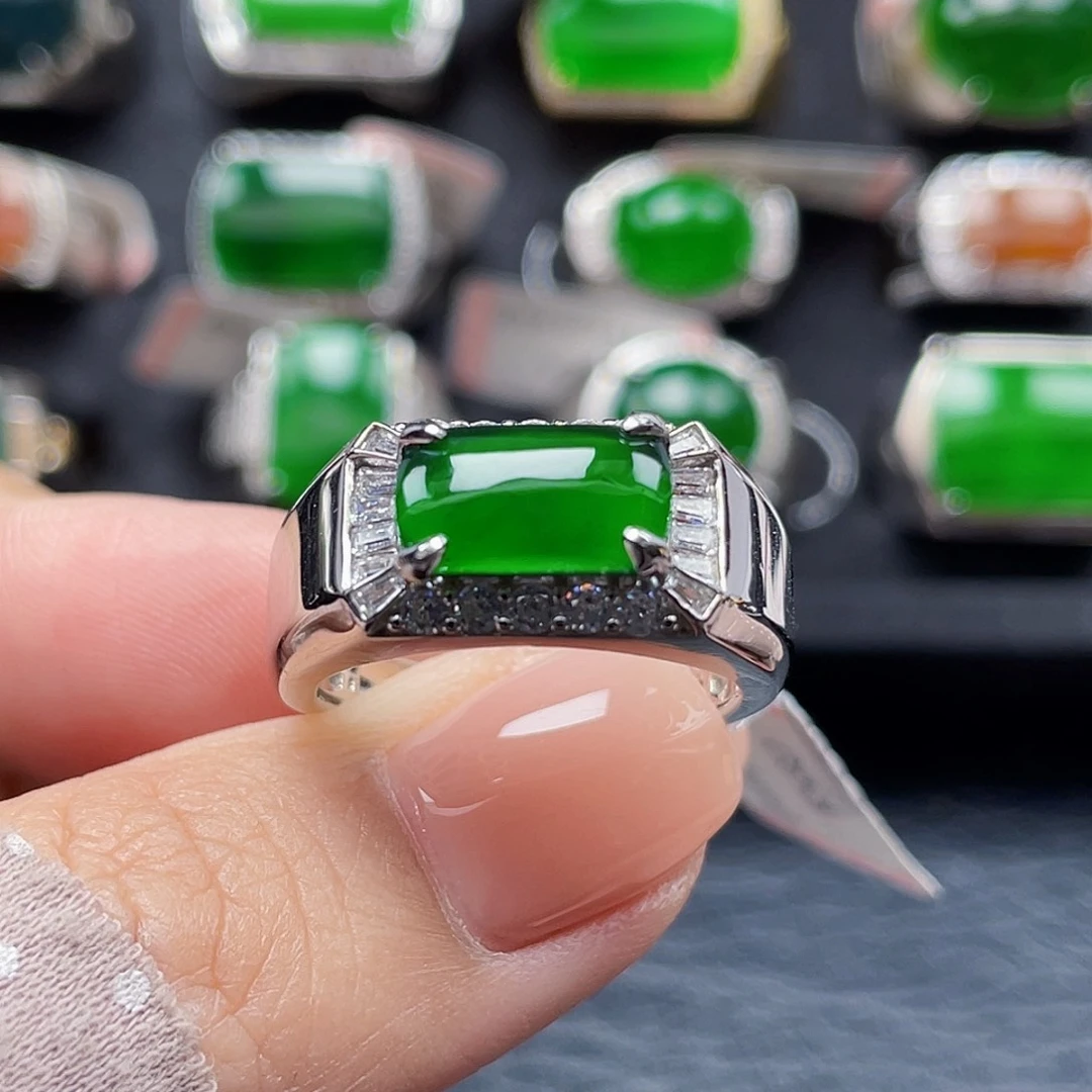 翡翠戒指银S925镶嵌天然a货翡翠没运费险3538