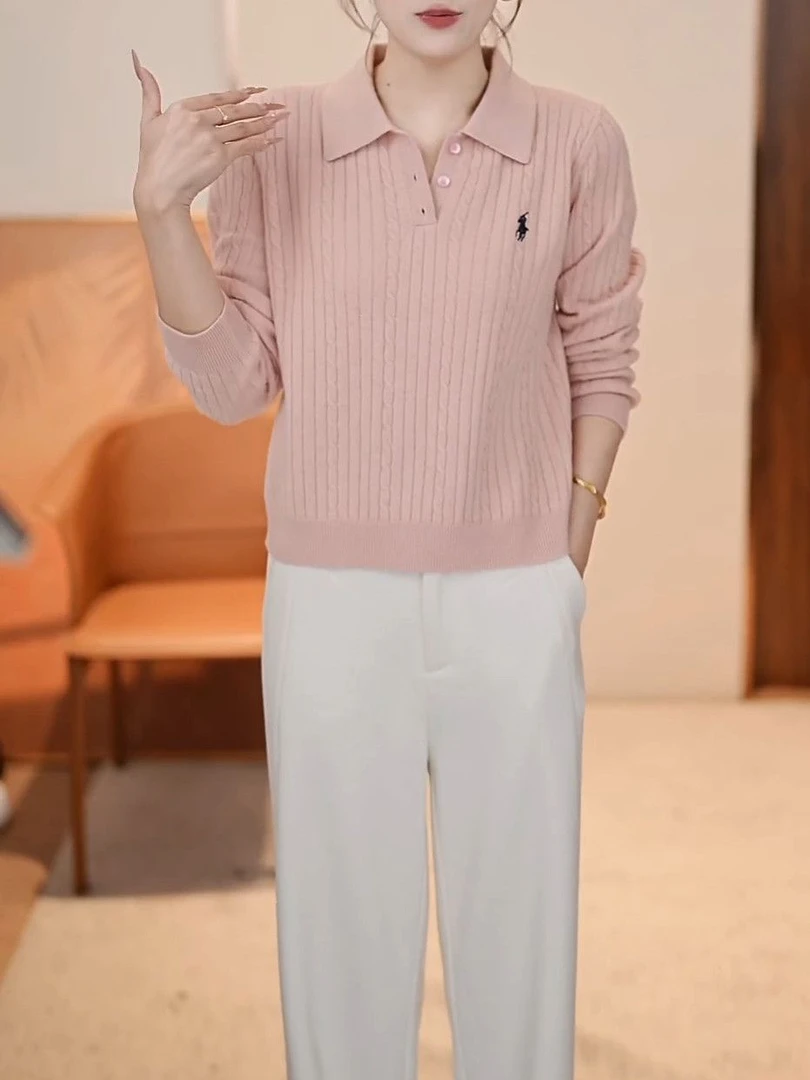 韩版休闲百搭Polo领针织衫上衣2025秋冬新款显瘦减龄加厚打底毛衣