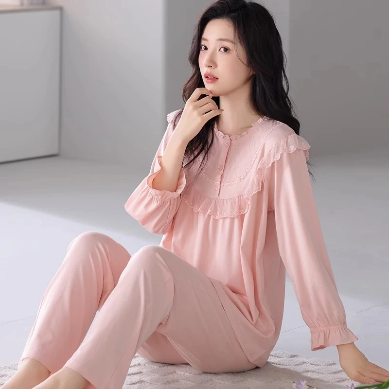 莫代尔睡衣女士春秋薄款长袖长裤甜美公主风宽松舒适宫廷风家居服
