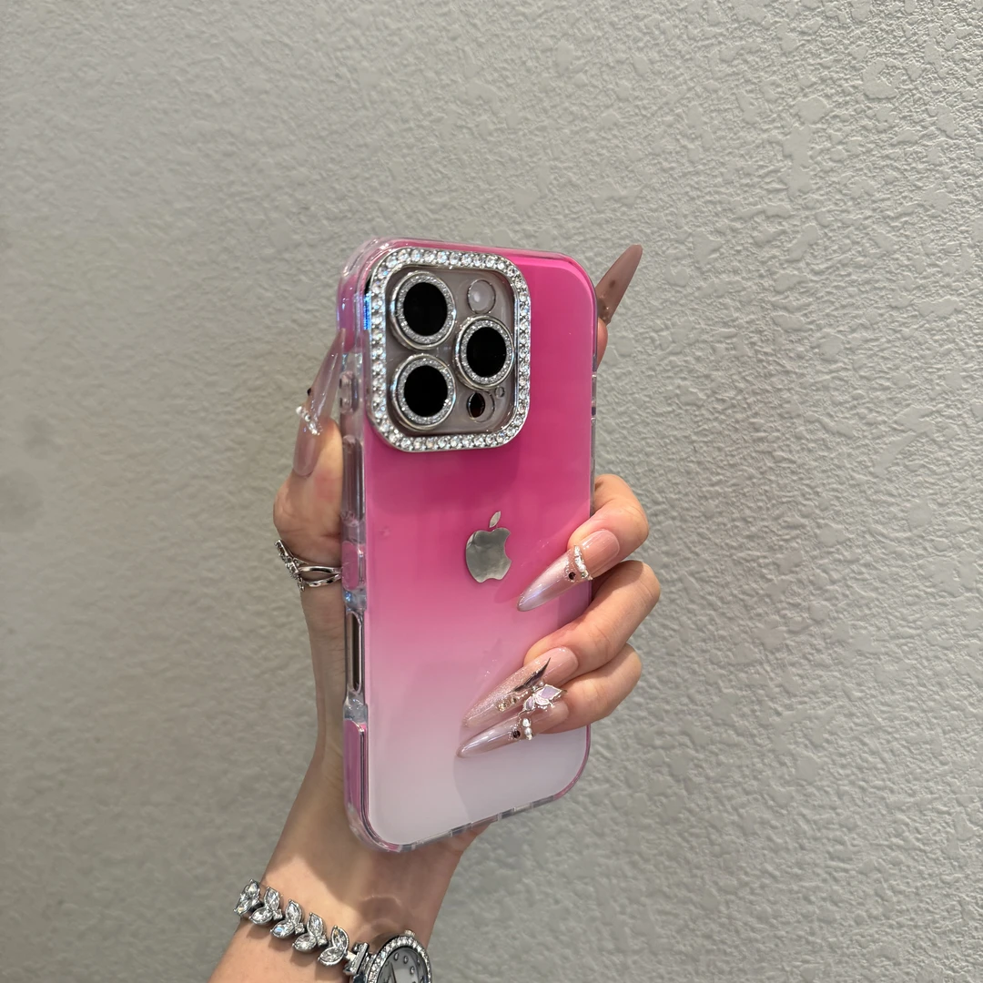 高级渐变闪钻镜头适用苹果16promax手机壳iPhone15全包14时尚13女