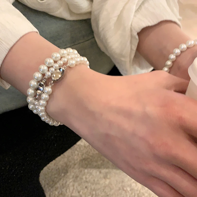 非金属仿珍珠手链 法式元宝扣珠珠手链女轻奢小众高级感配饰3131