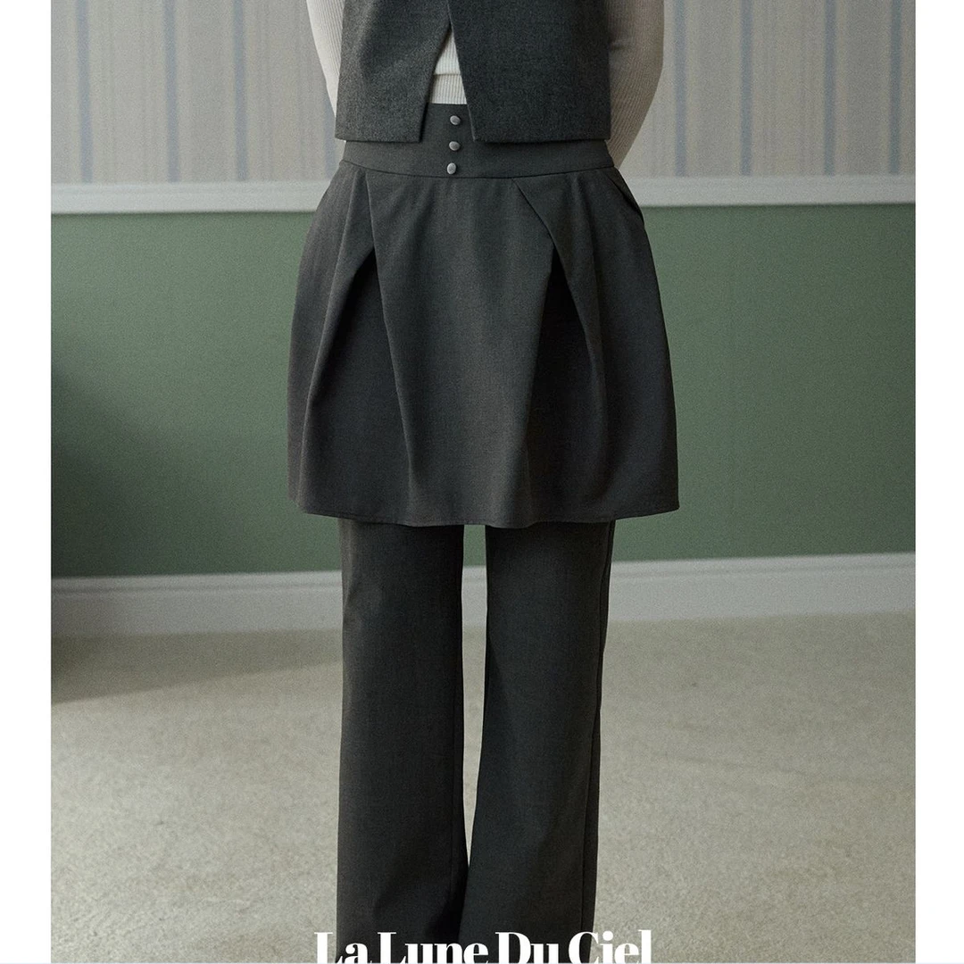 【LaluneDuCiel】LLDC 5周年店庆 韩系百搭显瘦压褶a字五分裙女秋