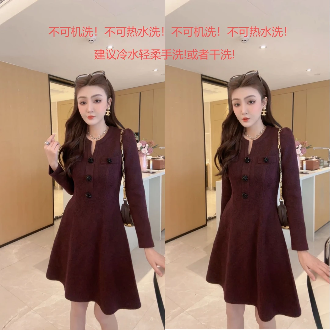 M9A86200新款显瘦百搭高级感重工显瘦减龄高腰气质冬季连衣裙