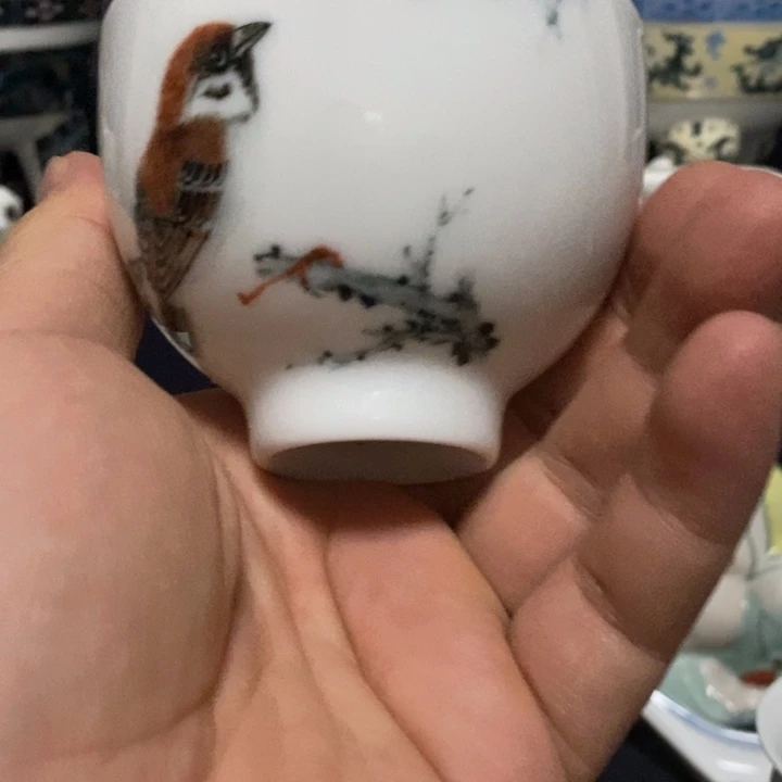 漫***野醴陵釉下五彩手绘花鸟杯