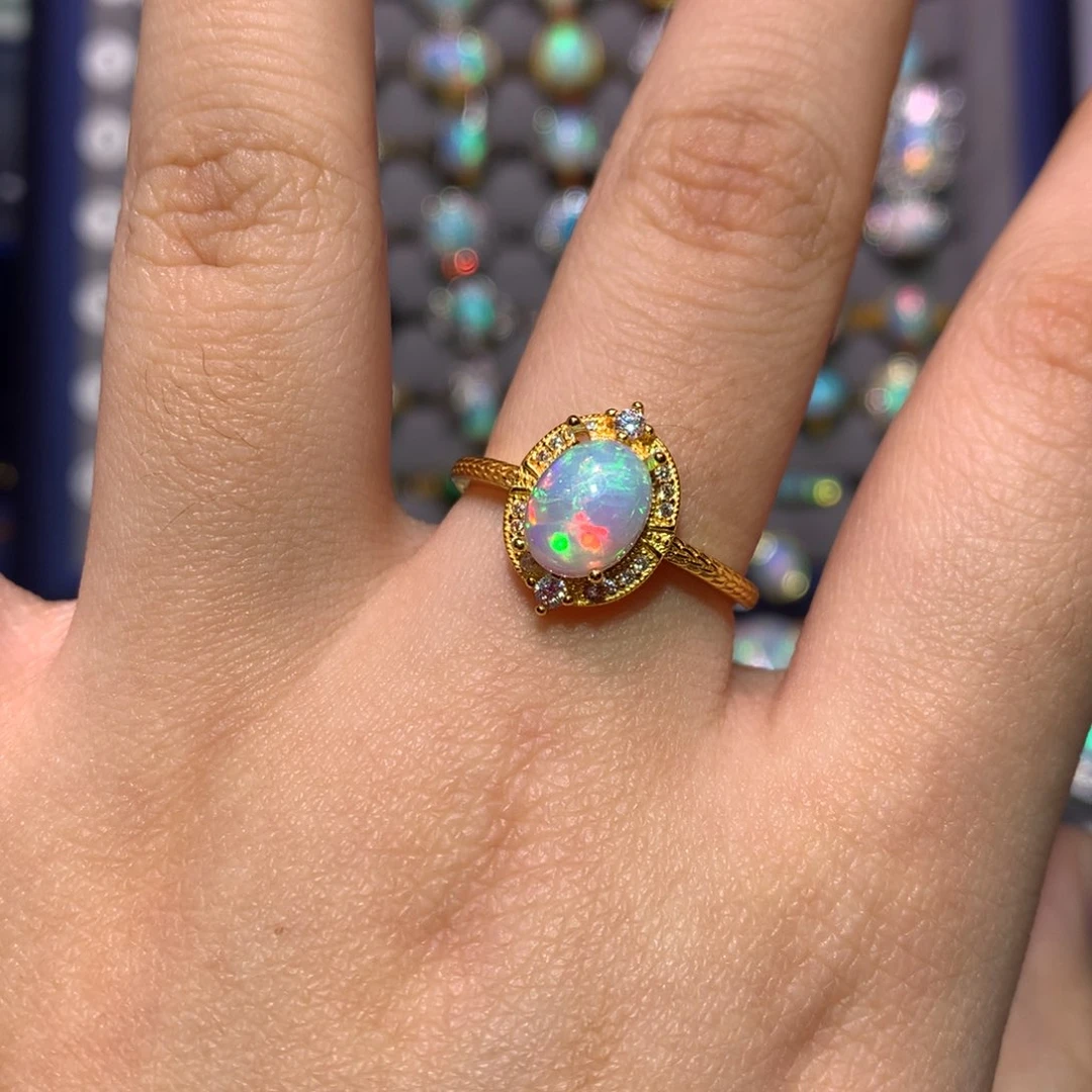 银S925镀金镶嵌欧泊戒指