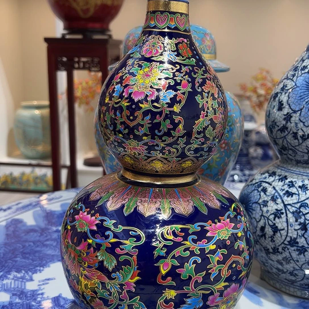 摆件陶32cm蓝色葫芦