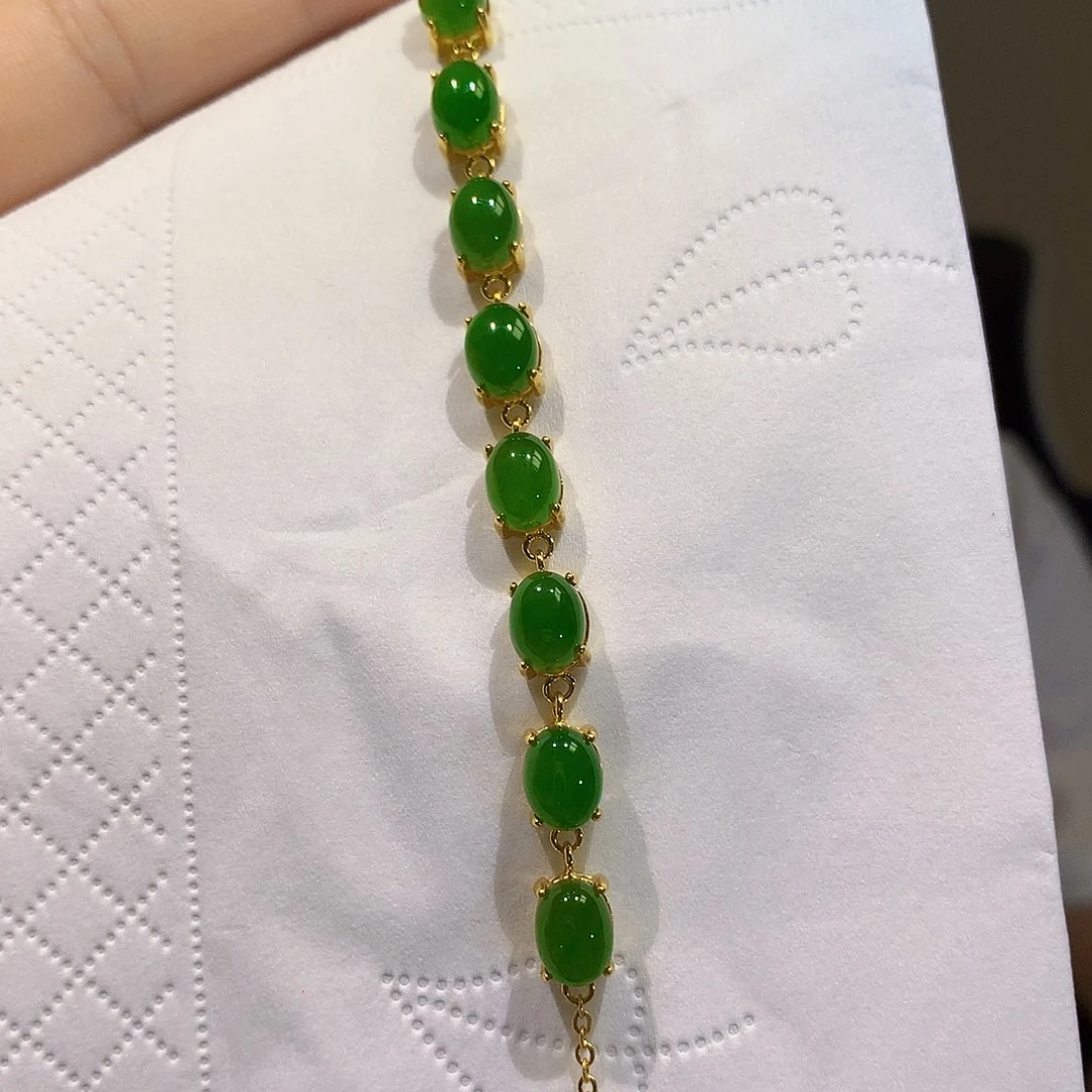 银S925镀金镶嵌手链和田玉（碧玉）