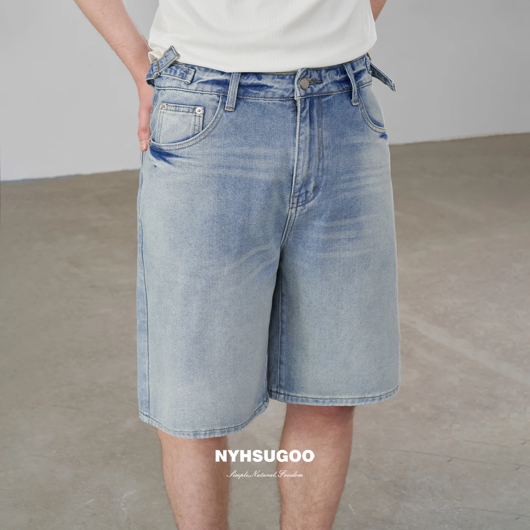 NYHSUGOO/南乙新品夏季男士98%棉质牛仔短裤喷马骝3671休闲五分裤