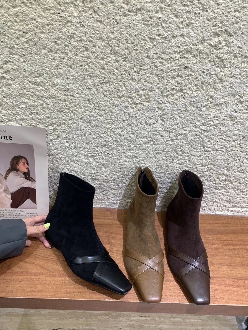 温婉女神~复古交叉带短靴女秋冬尖头瘦瘦靴显瘦小踝靴188-7/A15