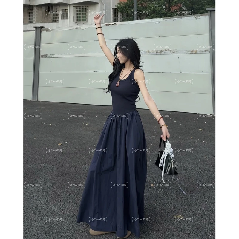 法式百搭蓬蓬裙背心连衣裙女夏季气质海边度假大摆长裙