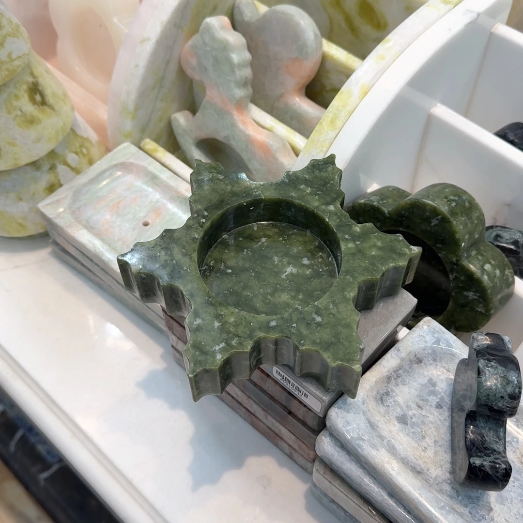 石材丹东绿雪花烛台