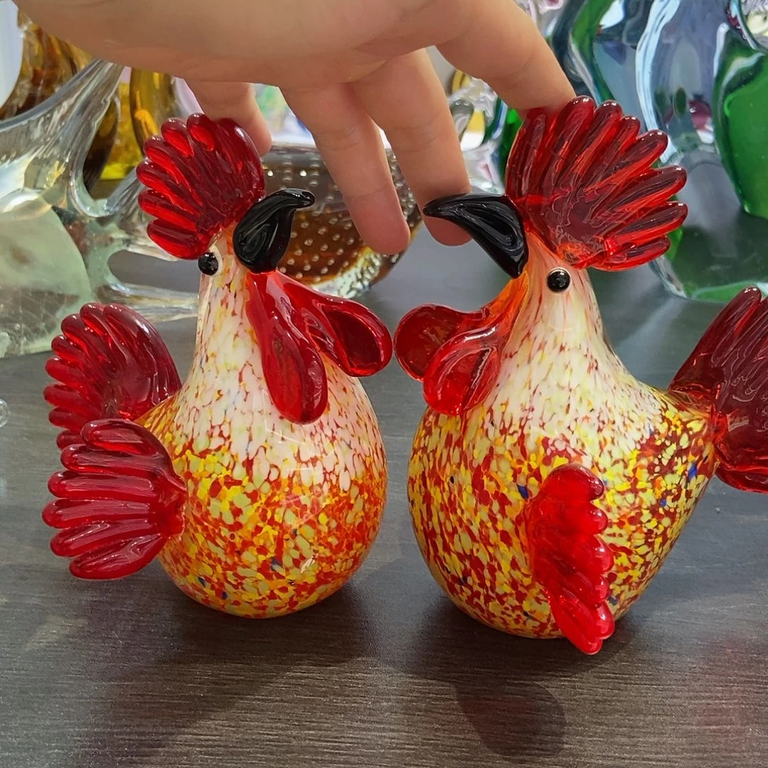 琉璃微瑕一对大号公鸡