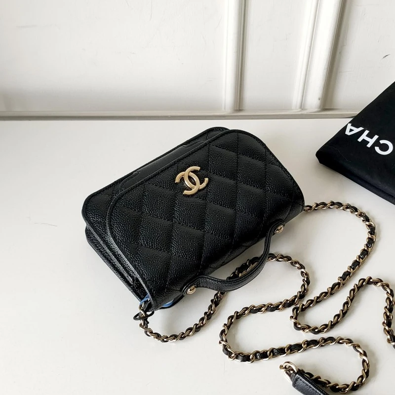 95新 Chanel/香奈儿 Azul-23P黑金荔枝皮mini邮差包52013